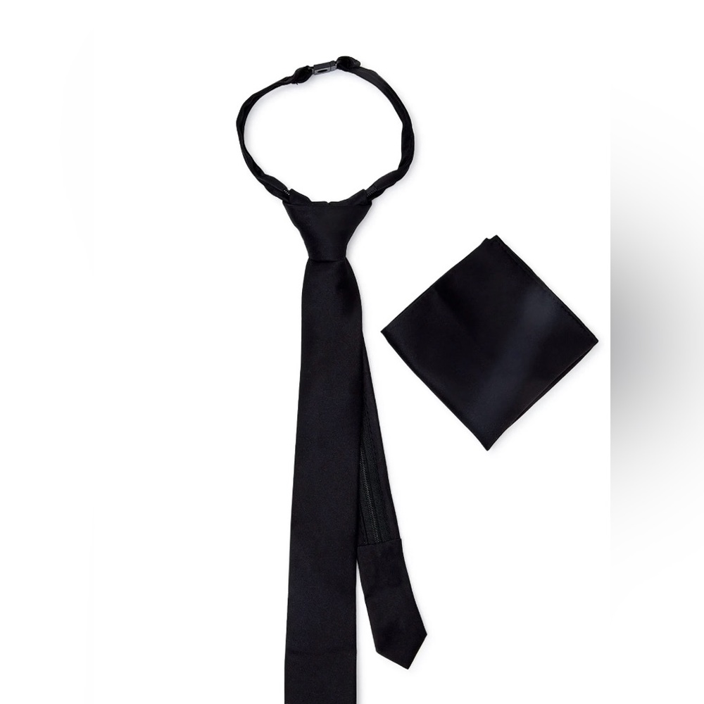 🔴 3/$12 Wonder Nation Boys’ Classic‎ Black Tie and Pocket Square Set! NEW!